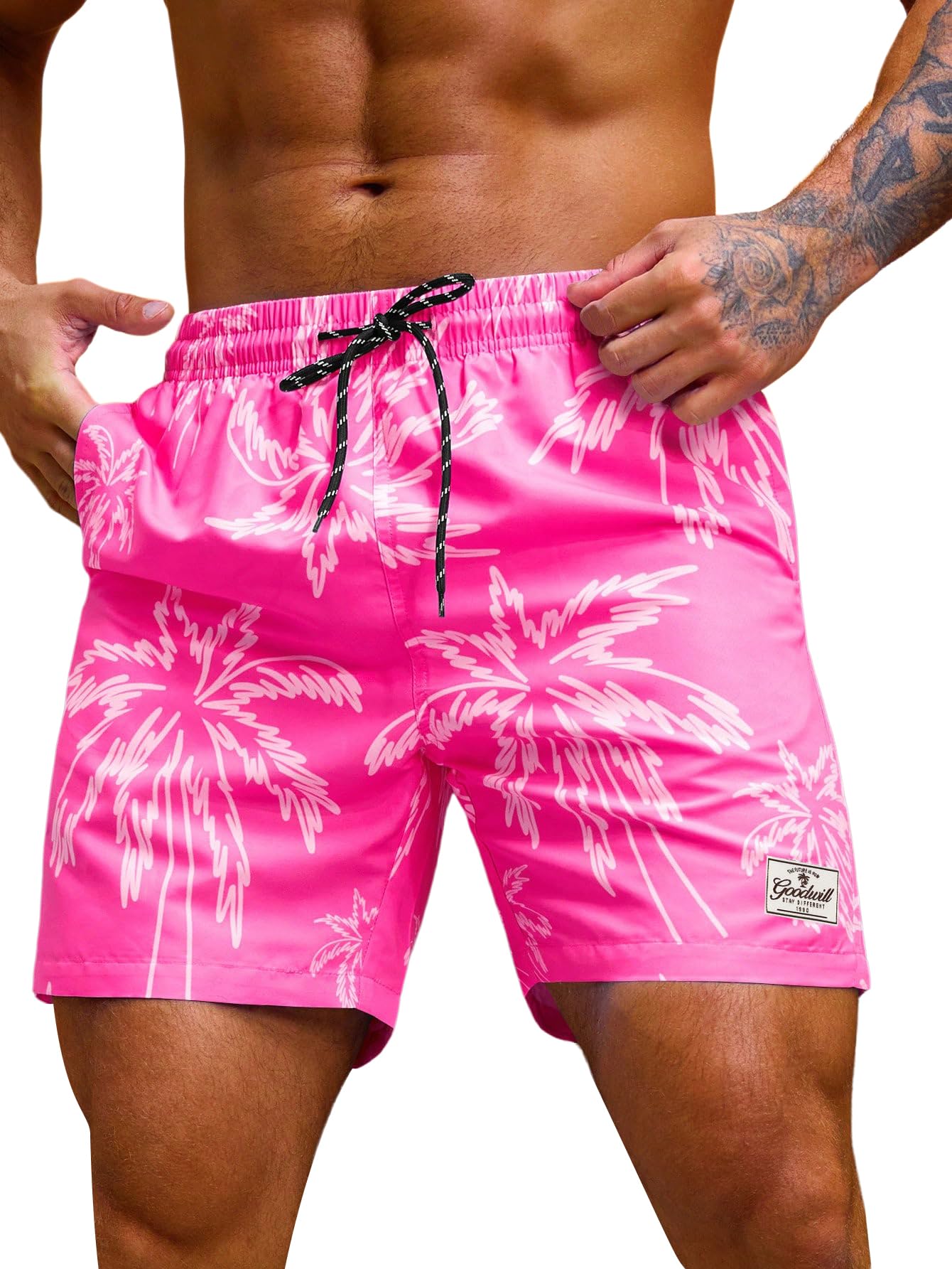 Verdusa Men's Drawstring Waist Swimwear Beach Shorts Swim Trunks with Pockets for Summer Vacation and Swimming Pool Usag