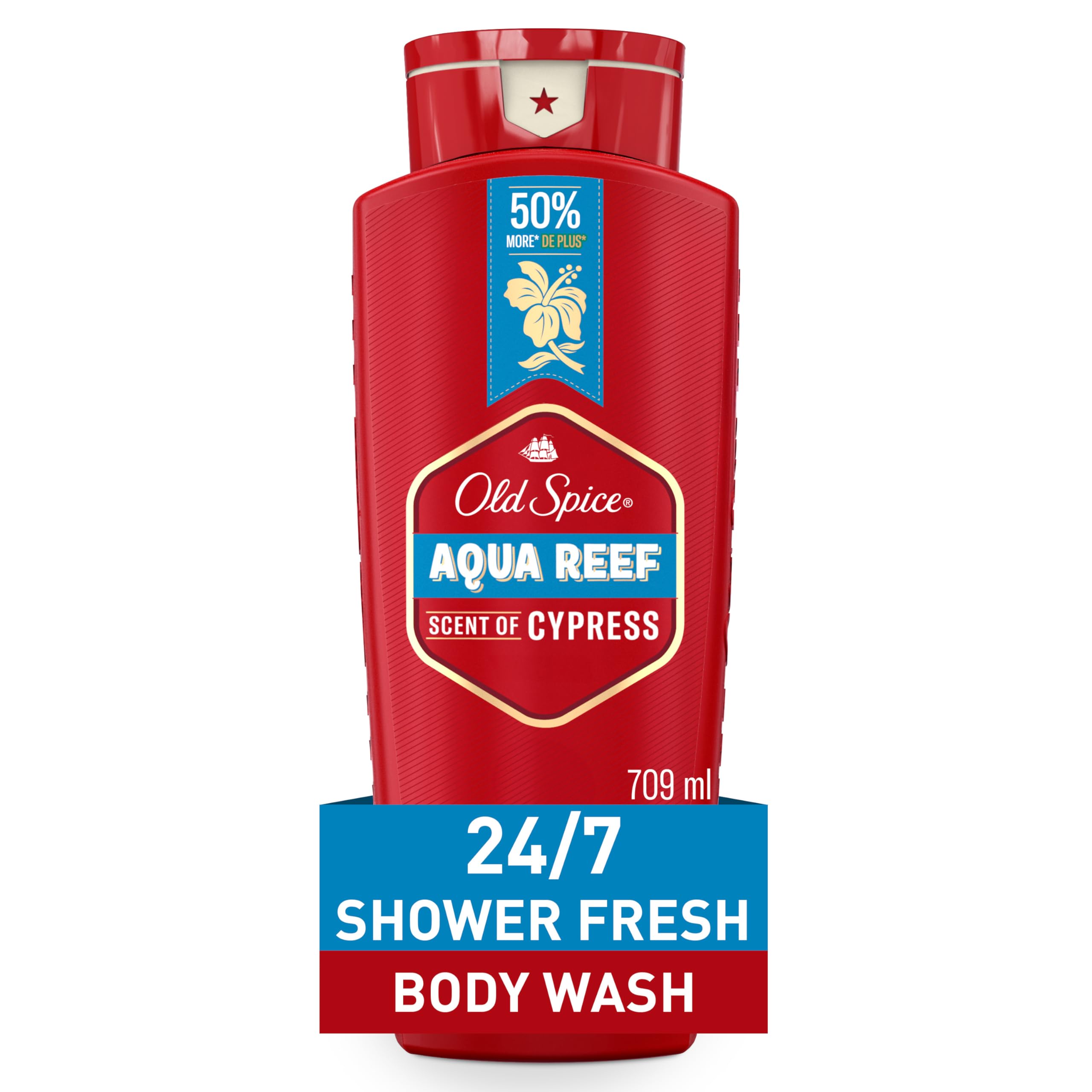 Old Spice Refreshing Body Wash for Men - 3X Defense, 24/7 Shower Fresh, Red Collection, Aqua Reef with Cypress Scent, 24